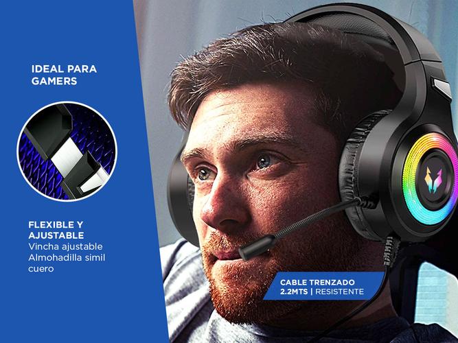 Auriculares Gamer Alpha A9000 Play Microfono Luz RGB Cancelacion Sonido   - 4