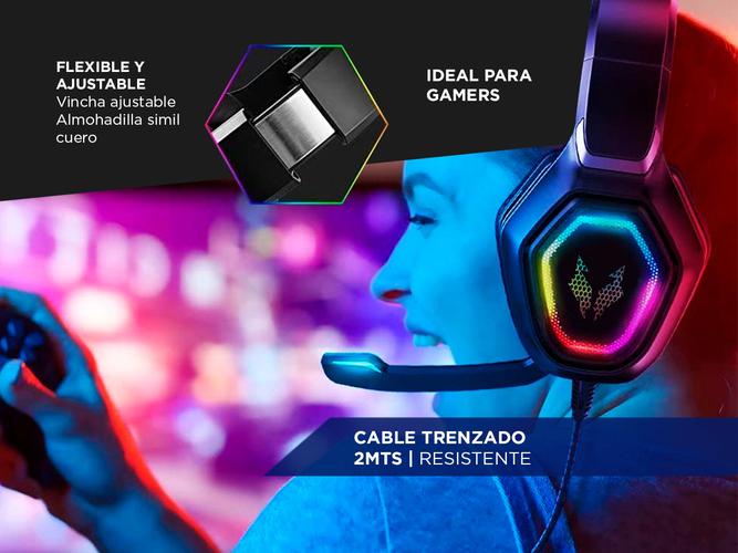 Auriculares Gamer Alpha A8800 Play Microfono Luz RGB Cancelacion Sonido   - 4