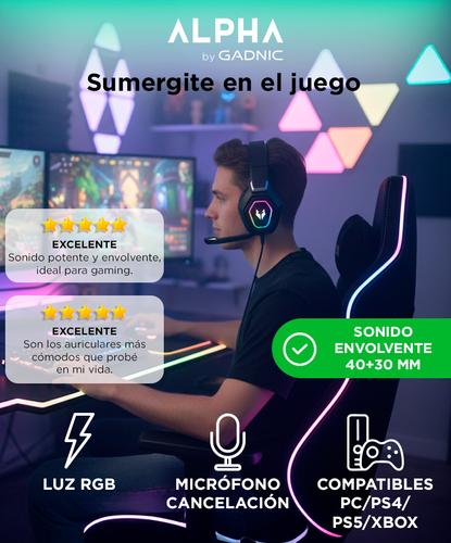 Auriculares Gamer Alpha A8800 Play Microfono Luz RGB Cancelacion Sonido   - 1