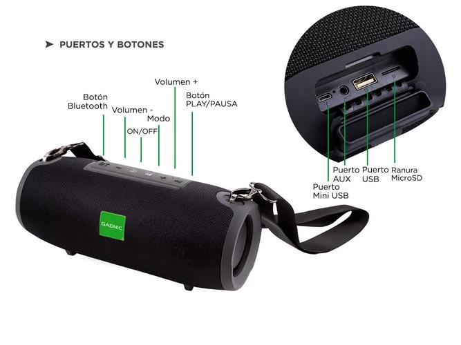 Parlante Gadnic GP200 Bluetooth Portátil Aux USB HiFi 20w Radio FM - 5