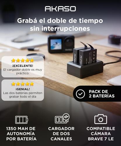 Baterías Recargables Akaso 1350 mAh Cargador Doble USB Compatible Cámara Brave 7 LE - 1