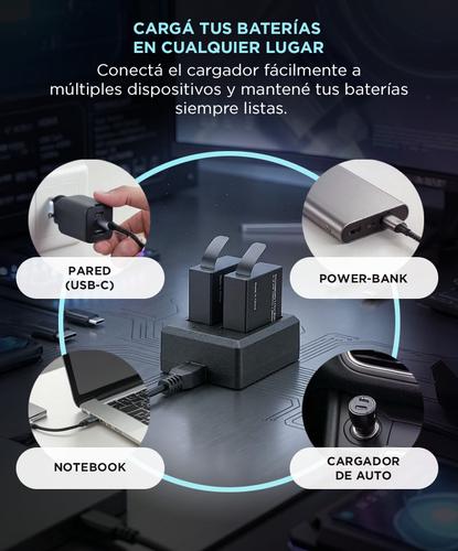 Baterías Recargables Akaso 1350 mAh Cargador Doble USB Compatible Cámara Brave 7 LE - 2