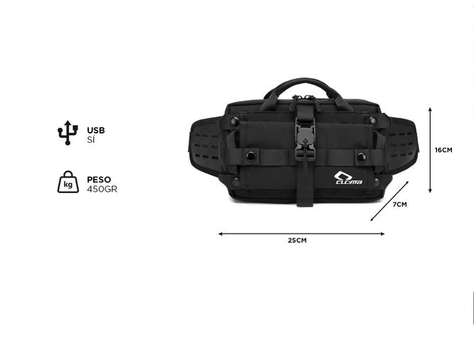 Riñonera Táctica Ideal Para Moto Bici Cucyma CB-Z2208 Impermeable Puerto USB Múltiples Enganches y Bolsillos - 3