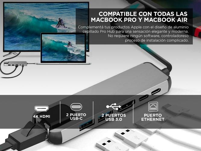 Adaptador USB C Hub Para Mac Apple 6 en 1 - 3