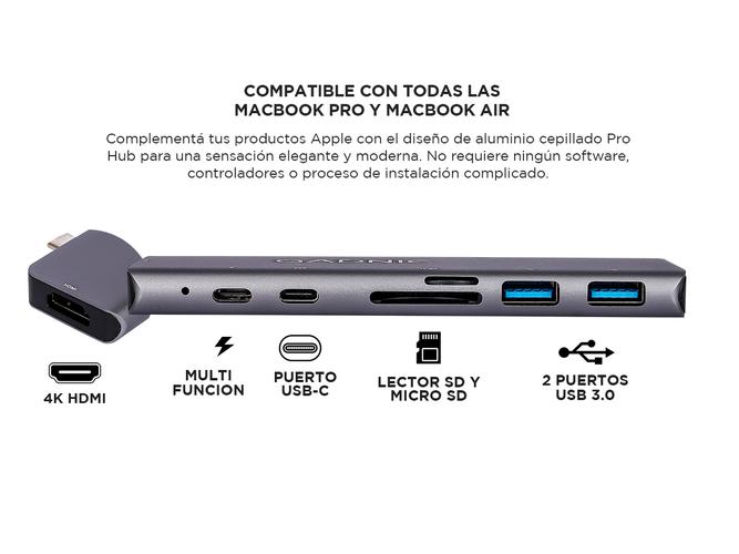 Adaptador USB C Hub Para Mac Apple 7 en 2 - 2