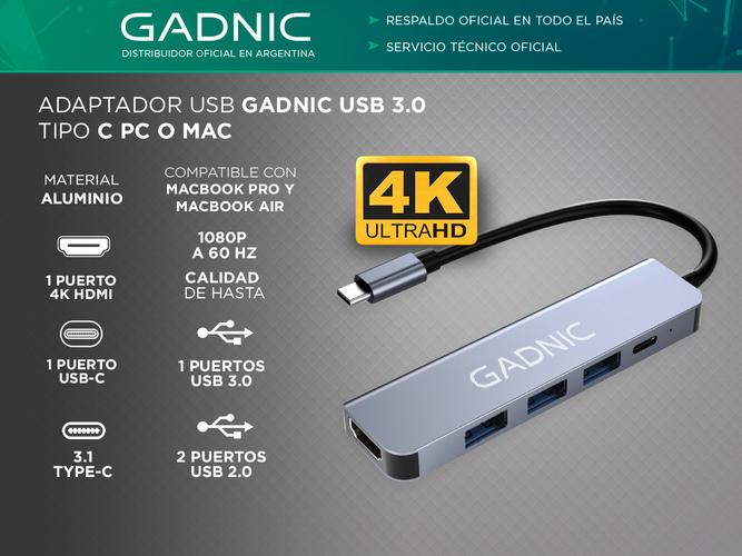 Adaptador USB C Hub Para Mac y Pc 4 en 1 Usb C - HDMI - Usb 3.0 - 1
