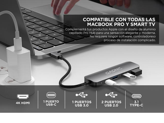 Adaptador USB C Hub Para Mac y Pc 4 en 1 Usb C - HDMI - Usb 3.0 - 3