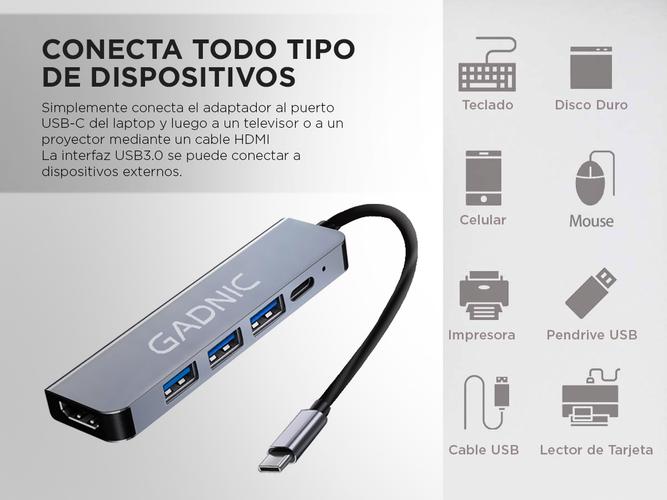 Adaptador USB C Hub Para Mac y Pc 4 en 1 Usb C - HDMI - Usb 3.0 - 5