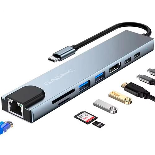 Adaptador USB C Hub Para Mac y Pc 8 en 1 Usb C - HDMI - Usb 30 - Red - 0