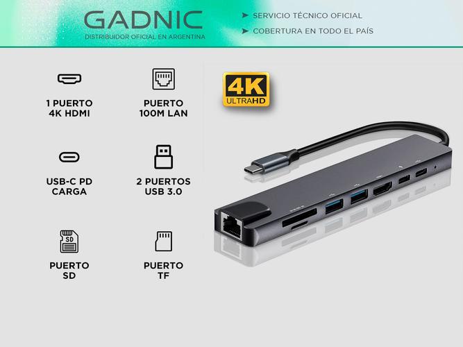 Adaptador USB C Hub Para Mac y Pc 8 en 1 Usb C - HDMI - Usb 30 - Red - 1