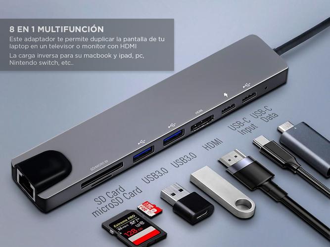 Adaptador USB C Hub Para Mac y Pc 8 en 1 Usb C - HDMI - Usb 30 - Red - 2