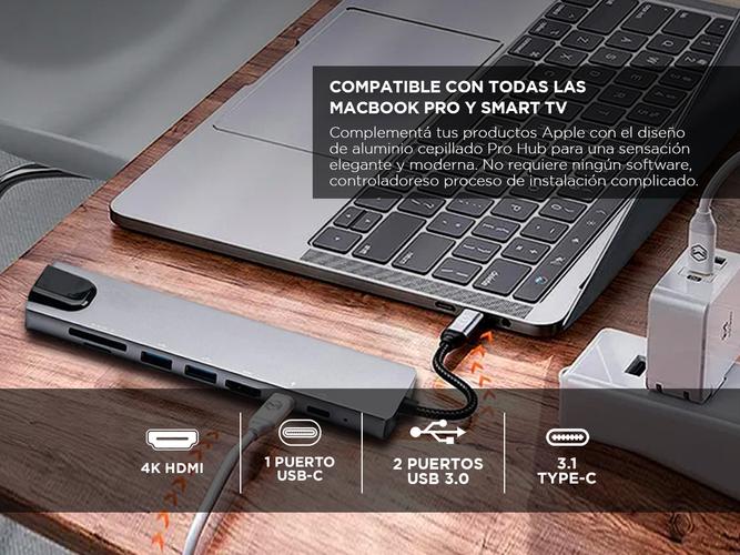 Adaptador USB C Hub Para Mac y Pc 8 en 1 Usb C - HDMI - Usb 30 - Red - 3