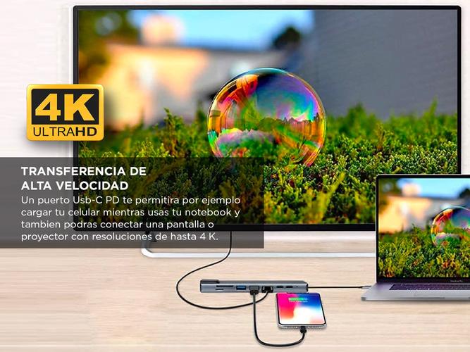 Adaptador USB C Hub Para Mac y Pc 8 en 1 Usb C - HDMI - Usb 30 - Red - 4
