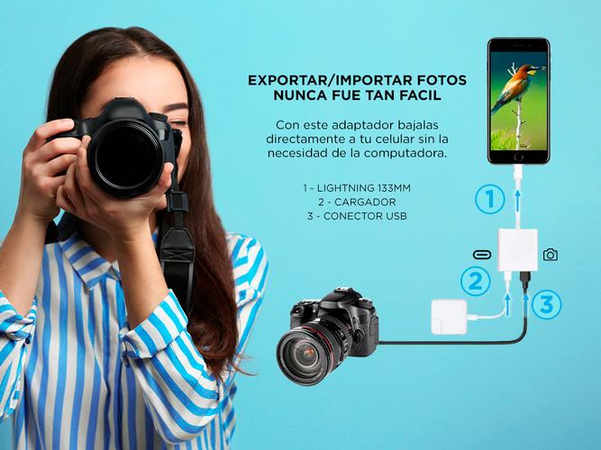 Adaptador para iPhone iPad Lightning Gadnic Usb Cámara Y Carga - 2