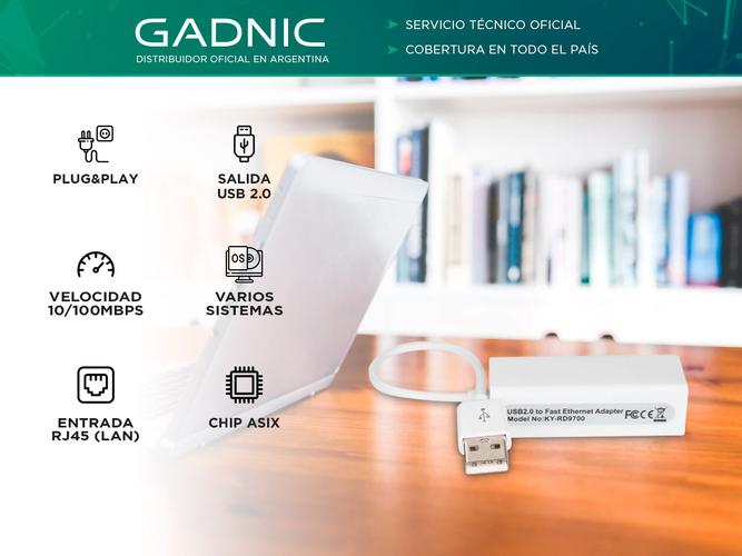 Adaptador Usb A Ethernet Red Lan Rj45 GADNIC HB-RJ25 Mac PC Windows - 1