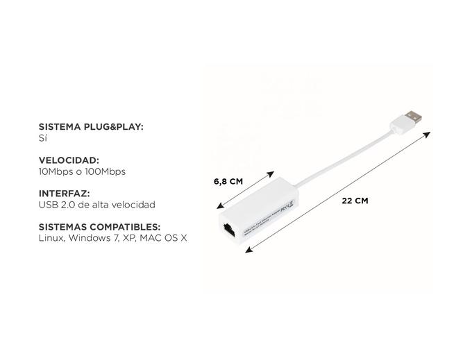 Adaptador Usb A Ethernet Red Lan Rj45 GADNIC HB-RJ25 Mac PC Windows - 4