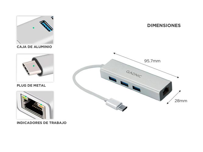 Adaptador Usb Tipo C A Rj45 Ethernet Red Lan + Usb 3.0 Gadnic HB-RJ26 para Macbook Windows - 3