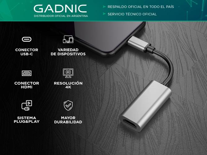 Adaptador USB Tipo A C Gadnic HB-RJ27 Hdmi 4k - 1
