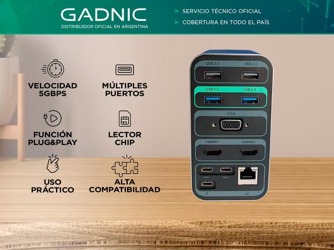 Hub Estación de acoplamiento USB C Gadnic monitor dual Windows Mac - 1