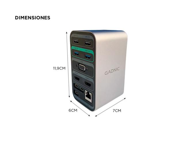 Hub Estación de acoplamiento USB C Gadnic monitor dual Windows Mac - 3