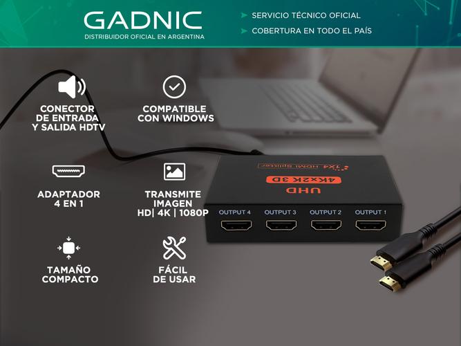 Distribuidor HDMI Gadnic Splitter 1x4 4K 2K Full HD 1080p  - 1