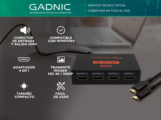 Distribuidor HDMI Gadnic Splitter 1x4 4K 2K Full HD 1080p  - 1