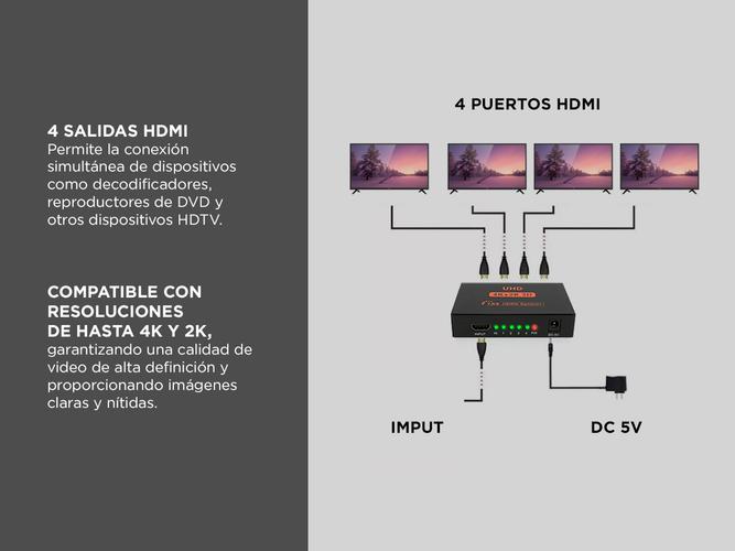 Distribuidor HDMI Gadnic Splitter 1x4 4K 2K Full HD 1080p  - 2