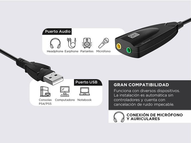 Placa de Sonido Gadnic Adaptador con USB - 2
