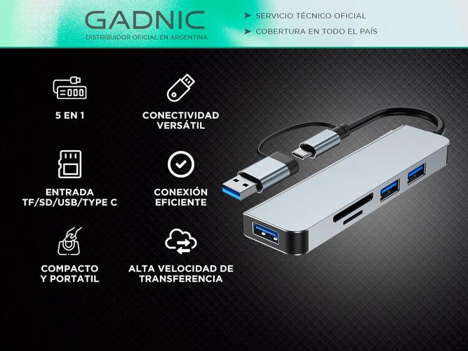 HUB Adaptador Gadnic 5 en 1 USB + Tipo C + SD  - 1