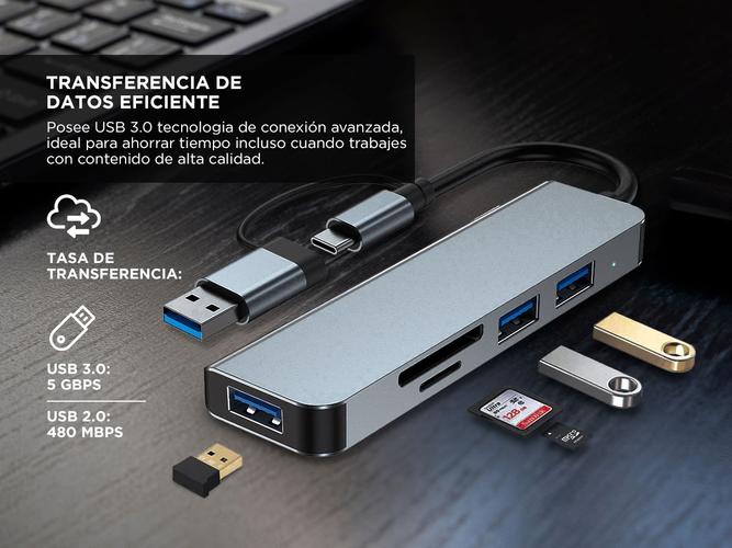 HUB Adaptador Gadnic 5 en 1 USB + Tipo C + SD  - 2