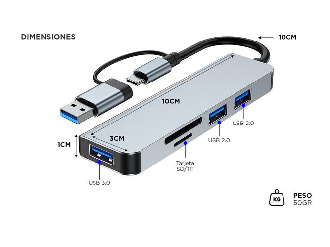 HUB Adaptador Gadnic 5 en 1 USB + Tipo C + SD  - 3