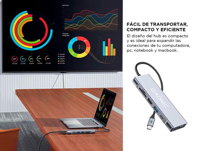 Adaptador HUB 8 en 1 Funcion De Alacenamiento En Disco Type C USB Macbook Notebook PC - 3