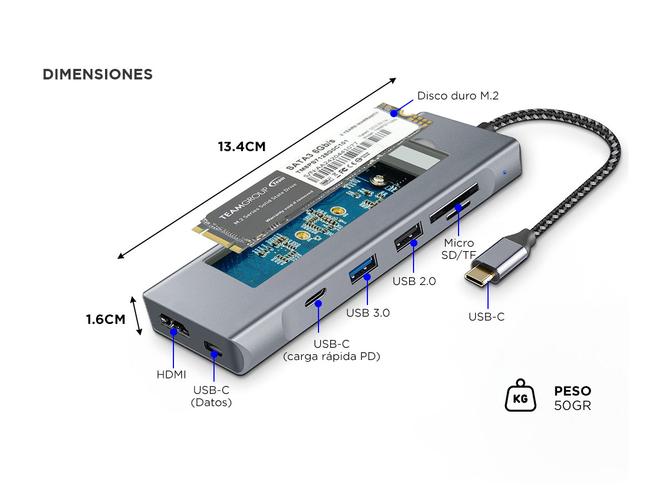 Adaptador HUB 8 en 1 Funcion De Alacenamiento En Disco Type C USB Macbook Notebook PC - 5