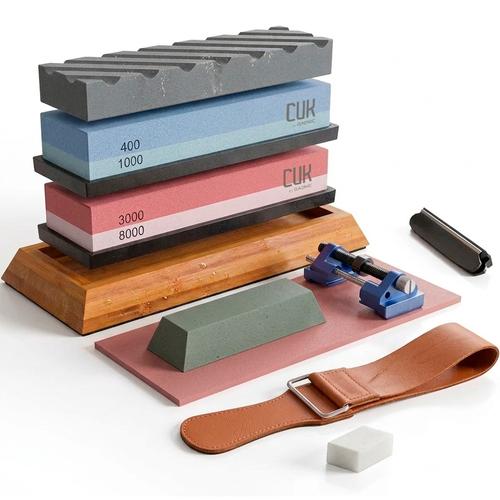 Set Afilador De Cuchillos Cuk By Gadnic Piedras 4 Granos Con Base Antideslizante Con Guías - 0