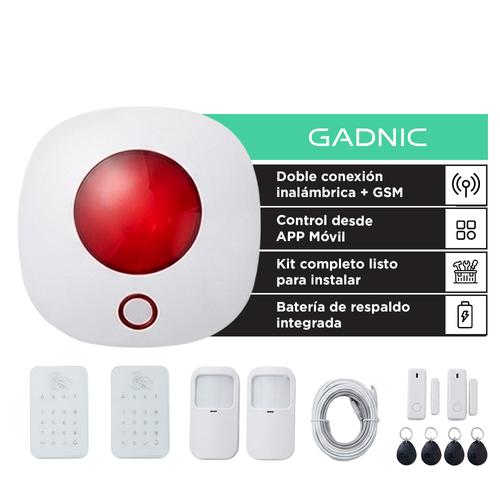 Kit Alarma Inteligente Gadnic WiFi 2.4 GHz GSM Con Sirena 2 Teclados Inalambricos 2 Sensores PIR 2 Sensores Magneticos 4 Llaveros RFID Bateria De Respaldo App Smart Life - 0