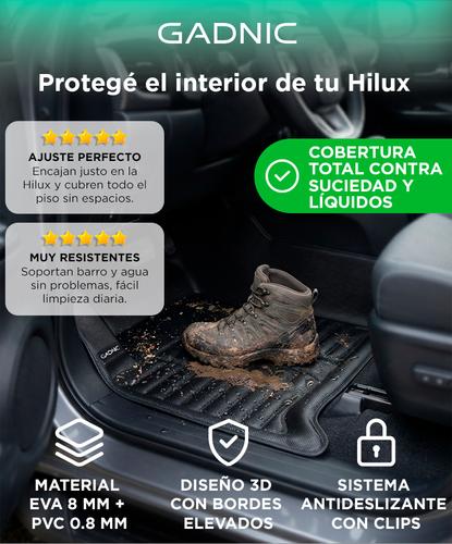 Alfombras 3D Para Toyota Hilux 2016 En Adelante EVA 8 mm PVC 0.8 mm Juego Completo 3 Piezas Textura Diamante All Weather - 1
