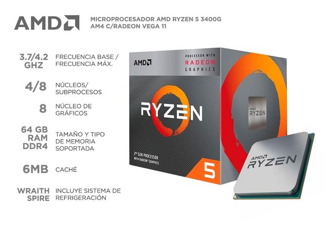 Microprocesador AMD Ryzen 5 3400G AM4 c/Radeon Vega 11 - 1