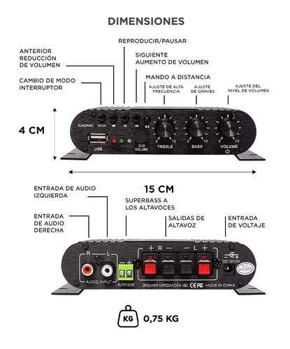 Amplificador Bluetooth Gadnic Potencia Para Auto - 5