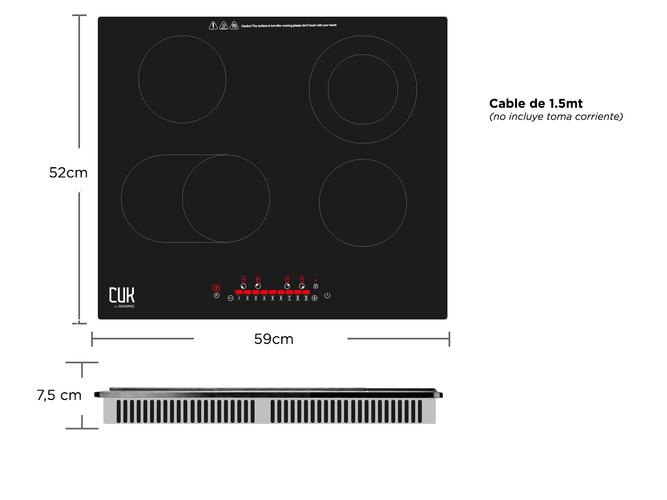 Anafe Eléctrico Cuk By Gadnic AV400 4 Hornallas Empotrable Vitrocerámico 6400w Panel Touch Timer - 5