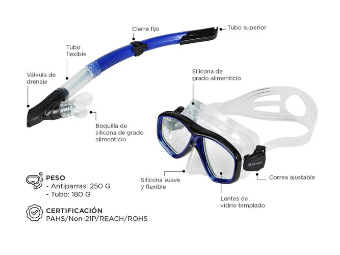 Máscara Respirador de Snorkel Gadnic Antiparra Para Bucear - 3