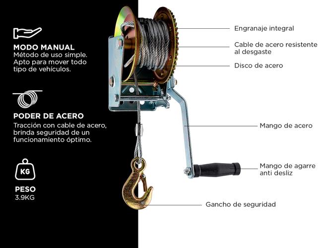 Aparejo Manual Gadnic Hasta 1600lbs Con Soga de Acero 10m - 3