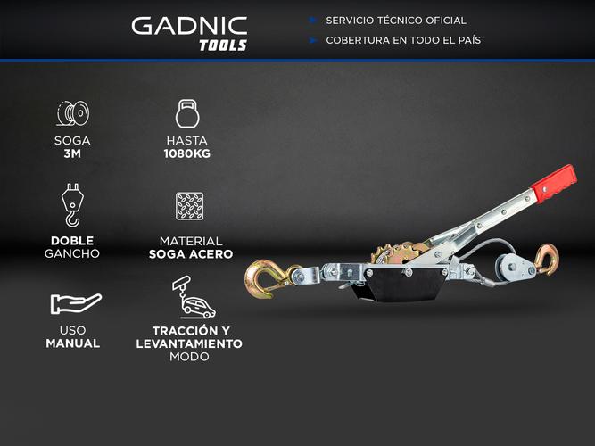 Aparejo Manual Gadnic Hasta 1080kg Con Soga de Acero y Doble Gancho - 1