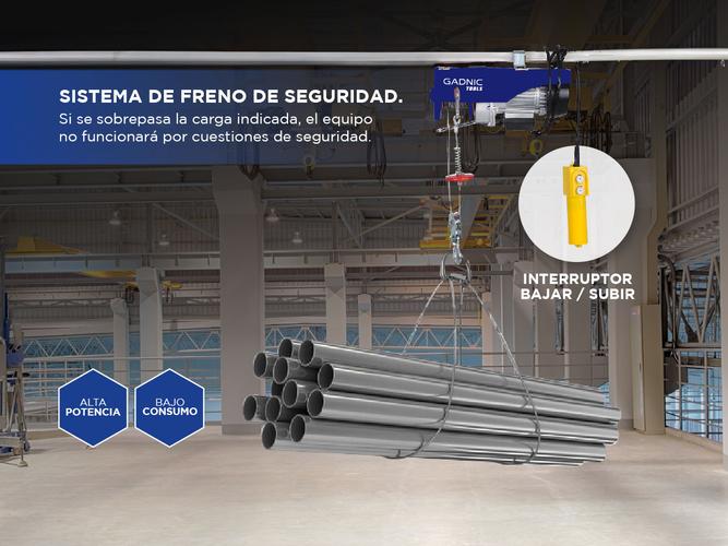Aparejo Eléctrico Gadnic AP500 Hasta 500kg 1020w Gancho Doble y Simple Reforzado 12 Metros  - 2