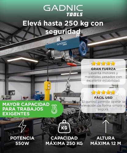 Aparejo Eléctrico Gadnic AP250 Hasta 250kg 550w Gancho Doble y Simple Reforzado - 1