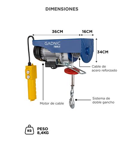 Aparejo Eléctrico Gadnic AP250 Hasta 250kg 550w Gancho Doble y Simple Reforzado - 5