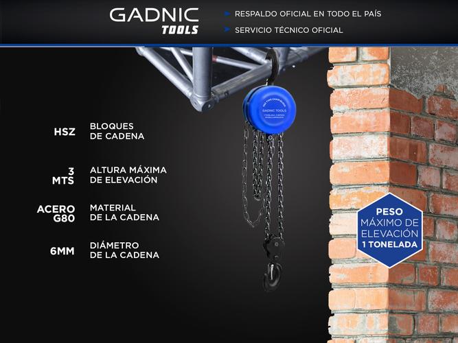 Aparejo Cadena Gadnic APM1000TN Hsz 1 Tonelada 3 Metros  - 1