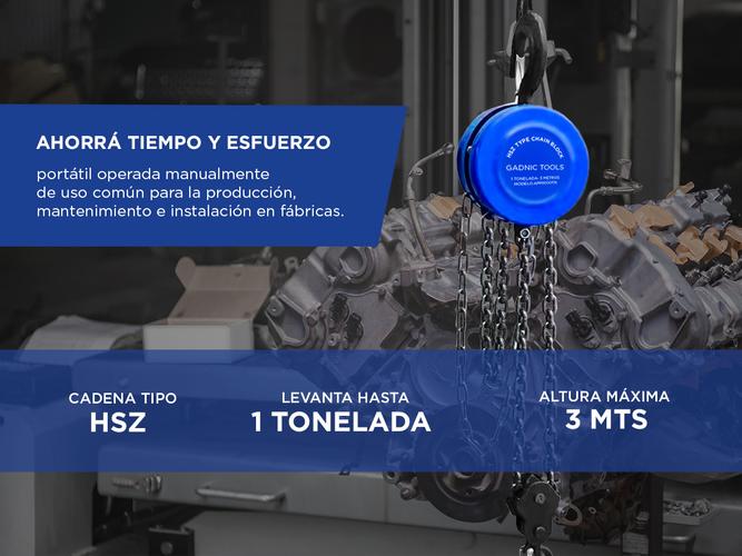 Aparejo Cadena Gadnic APM1000TN Hsz 1 Tonelada 3 Metros  - 2
