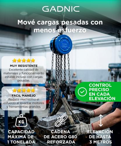 Aparejo Cadena Gadnic APM1000TN Hsz 1 Tonelada 3 Metros  - 1