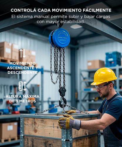 Aparejo Cadena Gadnic APM1000TN Hsz 1 Tonelada 3 Metros  - 3