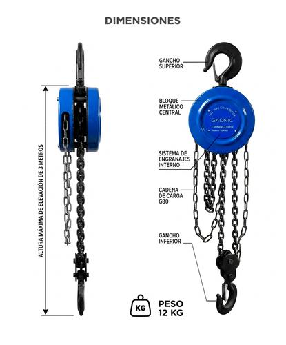 Aparejo Cadena Gadnic APM1000TN Hsz 1 Tonelada 3 Metros  - 5